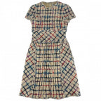 Chanel Dress Tweed Check Coco Button Short Sleeve 34 Beige Multicolor Wool