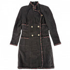 Chanel Dress Tweed Stand Color Long Sleeve 36 Brown Gold Fall Winter