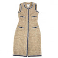 Chanel Dress Tweed Sleeveless CC Logo 36 Beige Navy Blue Spring Summer