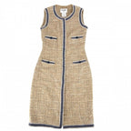 Chanel Dress Tweed Sleeveless CC Logo 36 Beige Navy Blue Spring Summer