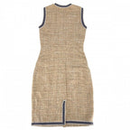 Chanel Dress Tweed Sleeveless CC Logo 36 Beige Navy Blue Spring Summer — view 2