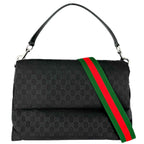 Gucci 2-Way Shoulder Bag Crossbody GG Canvas Leather Black Silver