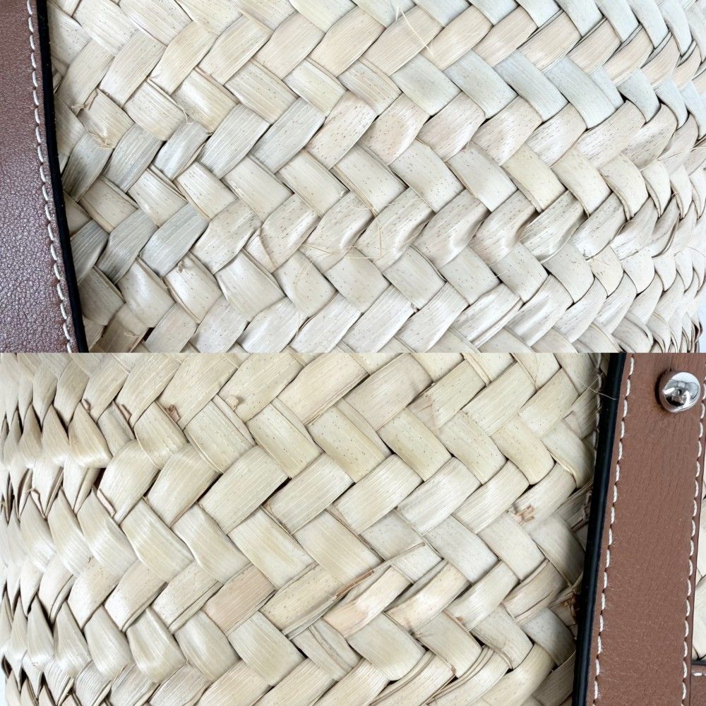 Loewe Handbag Anagram Basket Bag Shoulder Palm Leaf Calf Leather Beige Brown — view 7