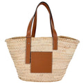 Loewe Handbag Anagram Basket Bag Shoulder Palm Leaf Calf Leather Beige Brown