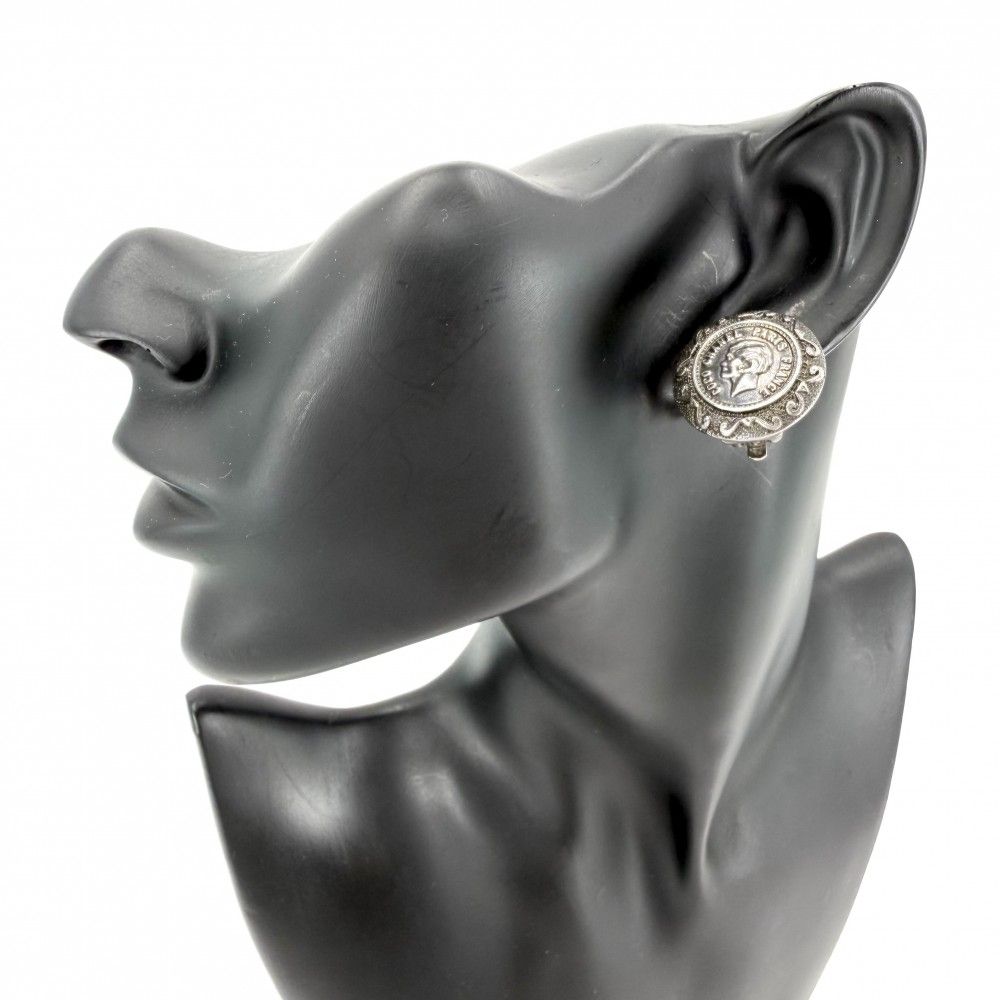 Chanel Earrings Round Medal Coin Mademoiselle Silver — view 2