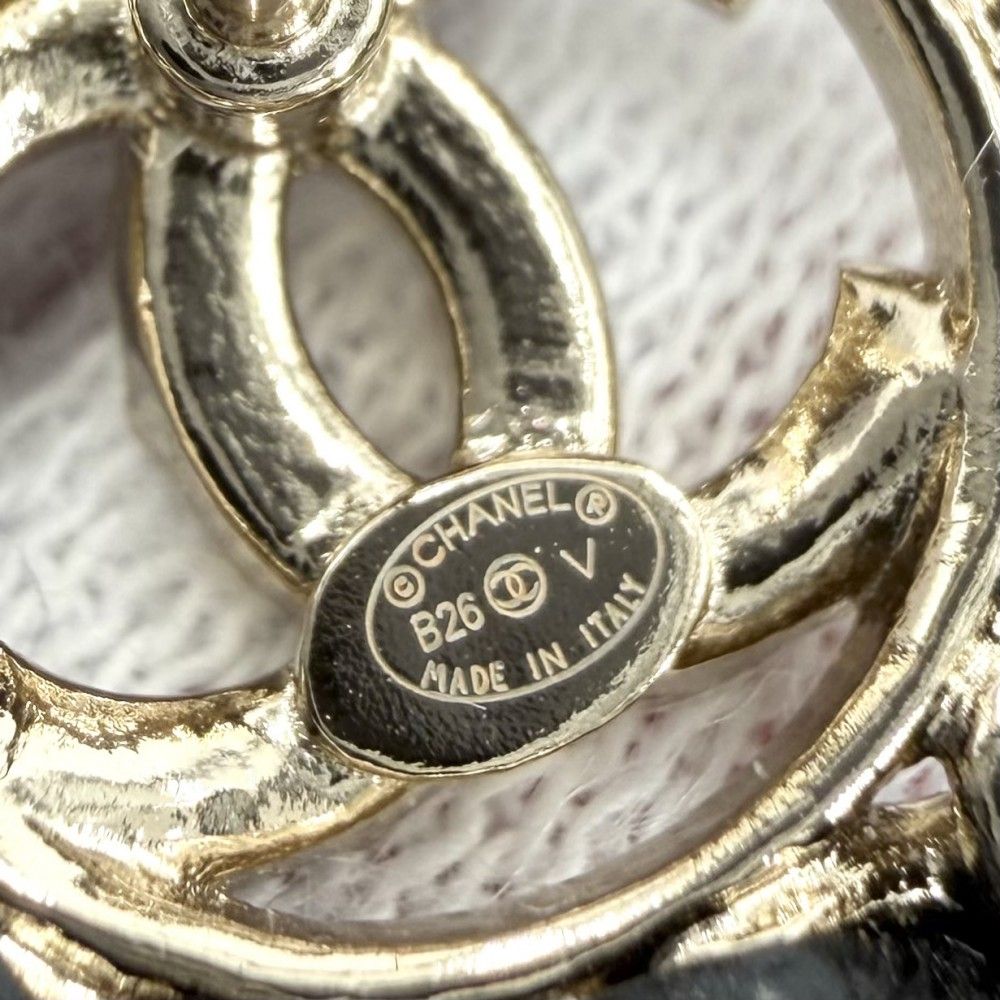 Chanel Earrings Chain CC Logo Leather Rhinestone Gold Black — view 3