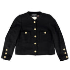 Chanel Set CC Logo Chain Collarless Jacket Skirt Vintage 38 Black Gold Wool — view 3