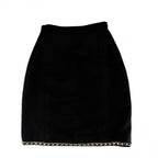 Chanel Set CC Logo Chain Collarless Jacket Skirt Vintage 38 Black Gold Wool — view 8