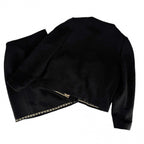 Chanel Set CC Logo Chain Collarless Jacket Skirt Vintage 38 Black Gold Wool — view 2