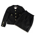 Chanel Set CC Logo Chain Collarless Jacket Skirt Vintage 38 Black Gold Wool