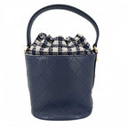 Chanel Shoulder Bag CC Logo Quilted Drawstring 2-Way Leather Navy Gold — view 2