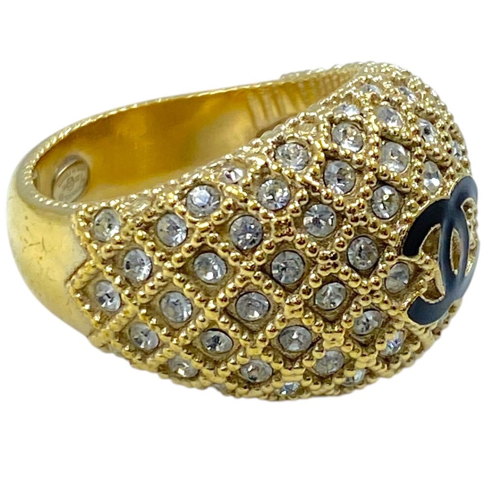 Chanel CC Logo Ring Vintage Rhinestone Gold — view 6