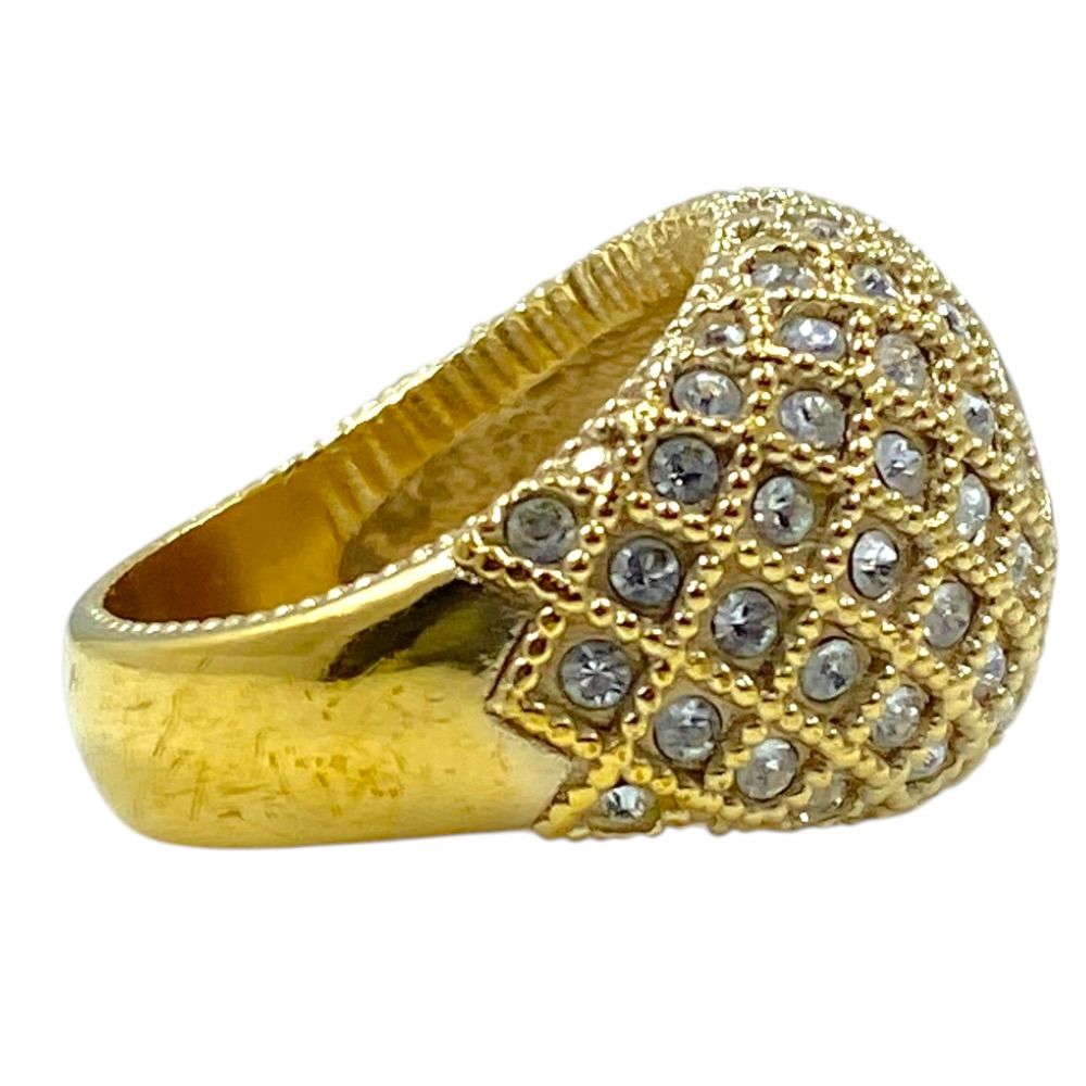 Chanel CC Logo Ring Vintage Rhinestone Gold — view 4