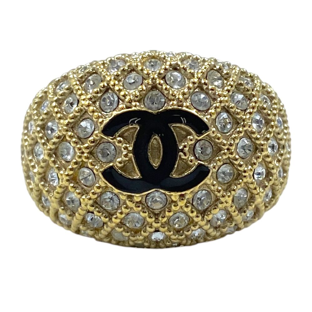 Chanel CC Logo Ring Vintage Rhinestone Gold