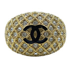Chanel CC Logo Ring Vintage Rhinestone Gold