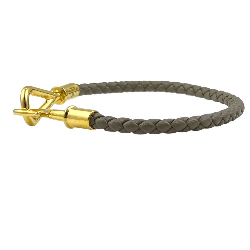 Hermes Jumbo Bracelet Leather Metal Etoupe Gold — view 2