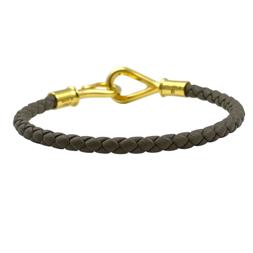 Hermes Jumbo Bracelet Leather Metal Etoupe Gold — view 3