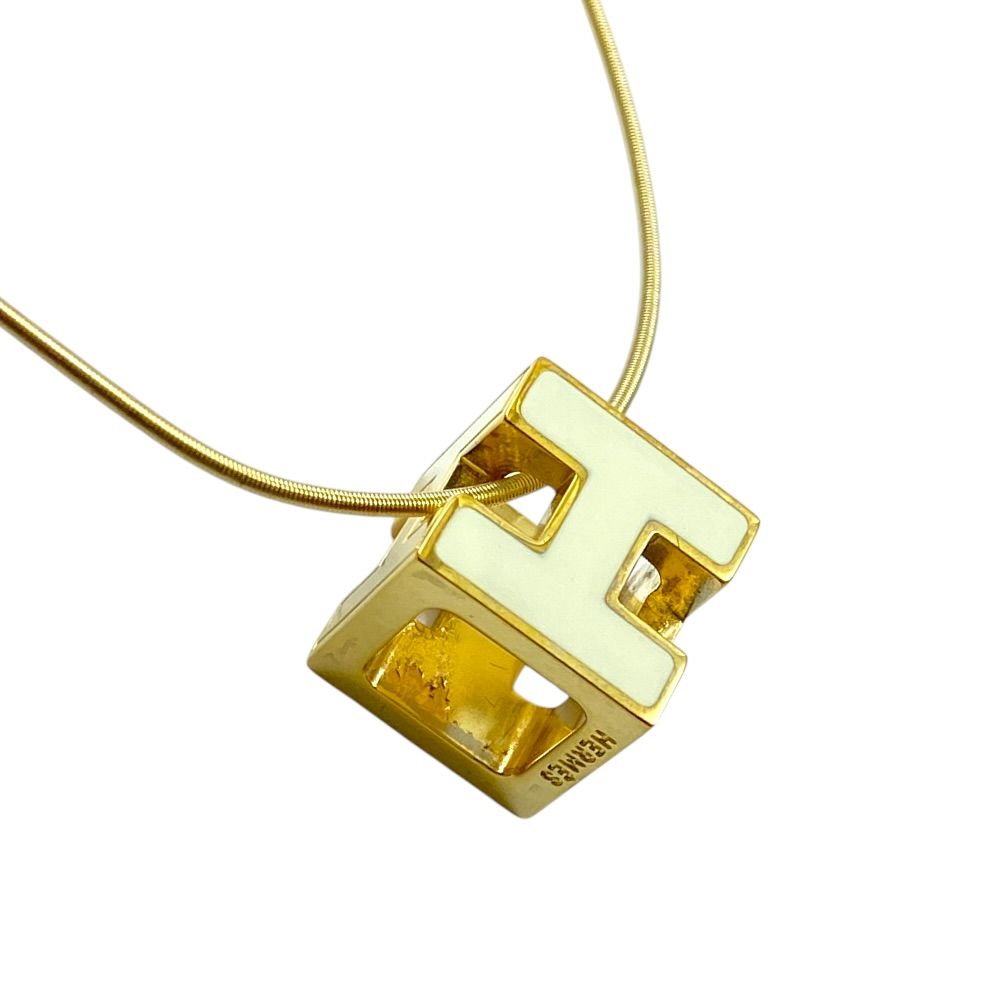 Hermes Cage Ash Cube Necklace Logo Choker Off White Gold — view 4