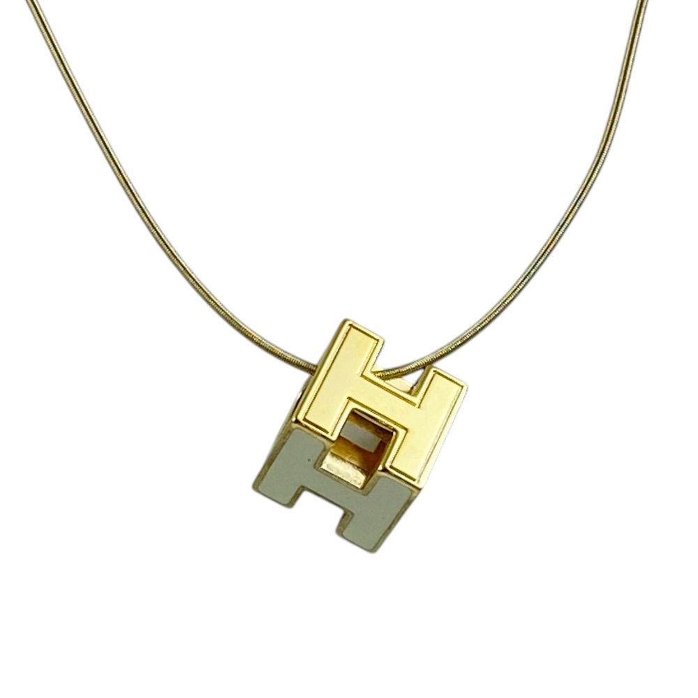 Hermes Cage Ash Cube Necklace Logo Choker Off White Gold — view 2