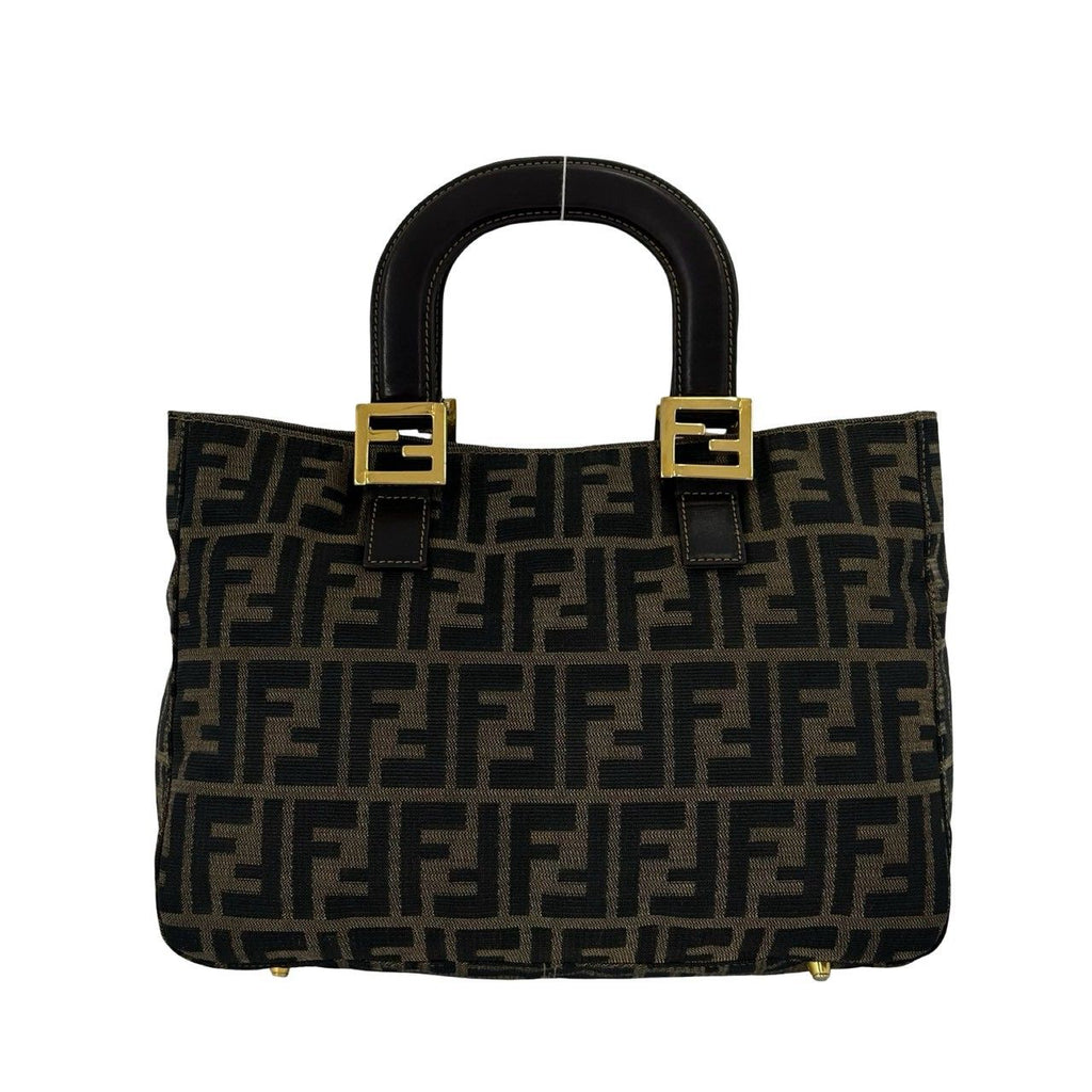 Fendi Zukka FF Logo Canvas Leather Handbag Mini Tote Brown — view 3