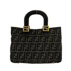 Fendi Zukka FF Logo Canvas Leather Handbag Mini Tote Brown — view 3