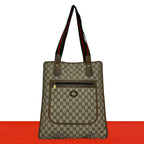 Gucci Vintage Sherry Line GG Logo Leather Tote Brown