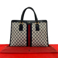 Gucci Vintage Sherry Line GG Logo Leather Handbag Business Bag Navy