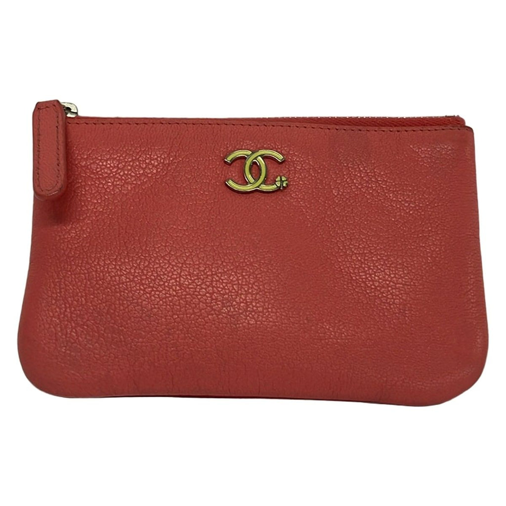 Chanel Pouch CC Petite Camellia Pink Silver Flower Leather