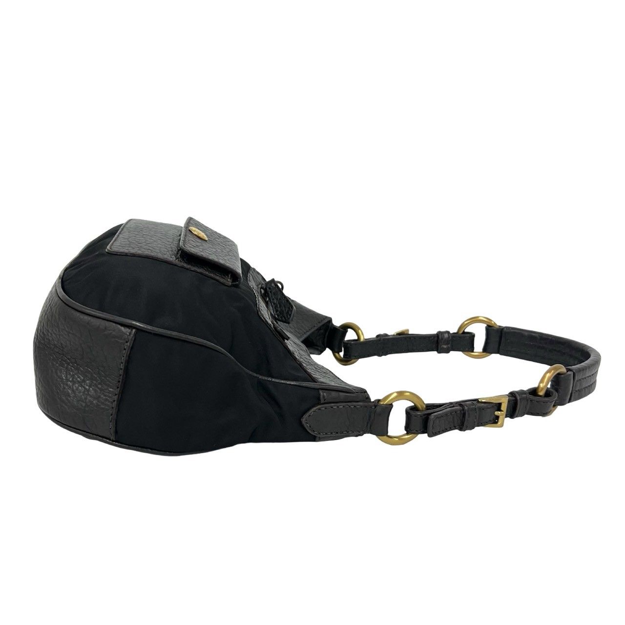 Prada Nylon Leather Shoulder Bag Tote Black Brown — view 6
