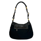 Prada Nylon Leather Shoulder Bag Tote Black Brown — view 3