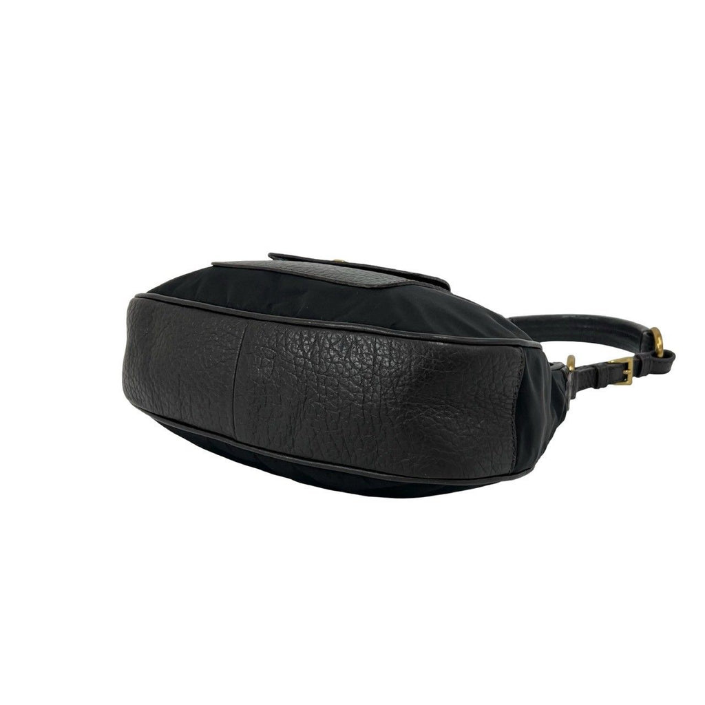 Prada Nylon Leather Shoulder Bag Tote Black Brown — view 8