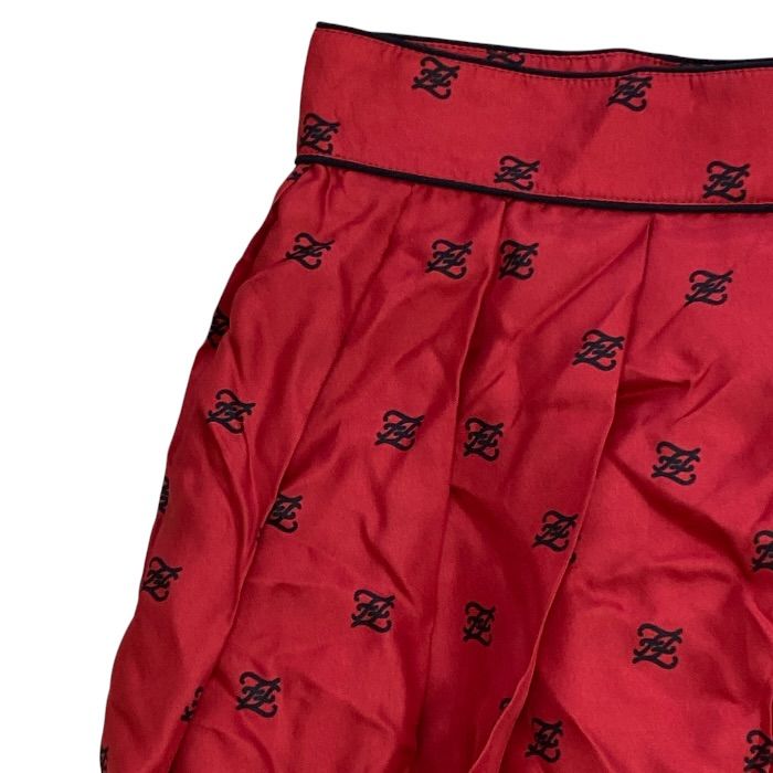 Fendi FF Monogram Logo Asymmetric Pleated Skirt Silk Red Black — view 3