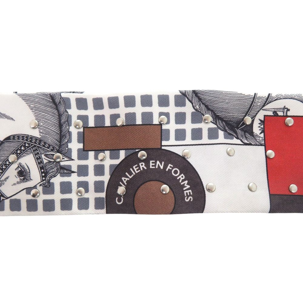Hermes Studded Twilly Cloete Cavalier en Forme Scarf Silk Blanc — view 5