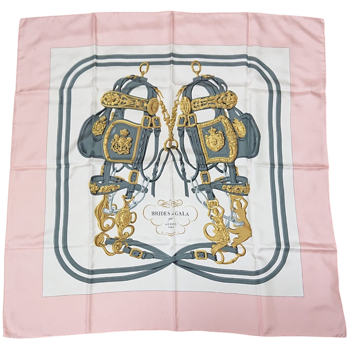 Hermes Carre 90 Brides de Gala Pink 100% Silk Scarf