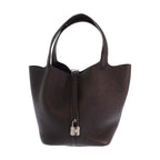 Hermes Picotin Lock MM Handbag Taurillon Clemence Black Silver
