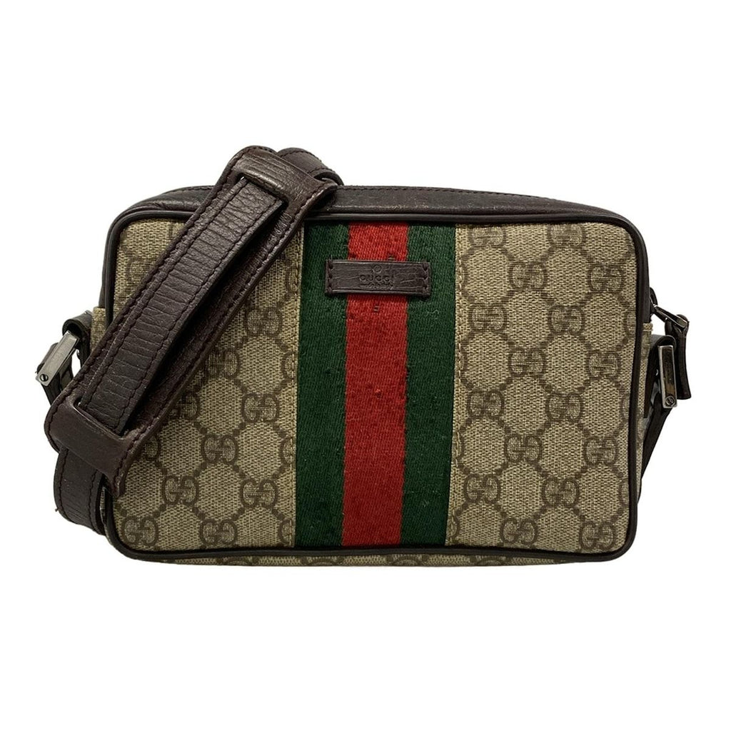 Gucci Shoulder Bag GG Plus Supreme Sherry Dark Brown Red Multi Leather
