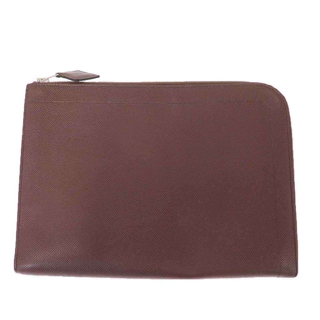 Hermes Zip Tablet Leather Clutch Brown