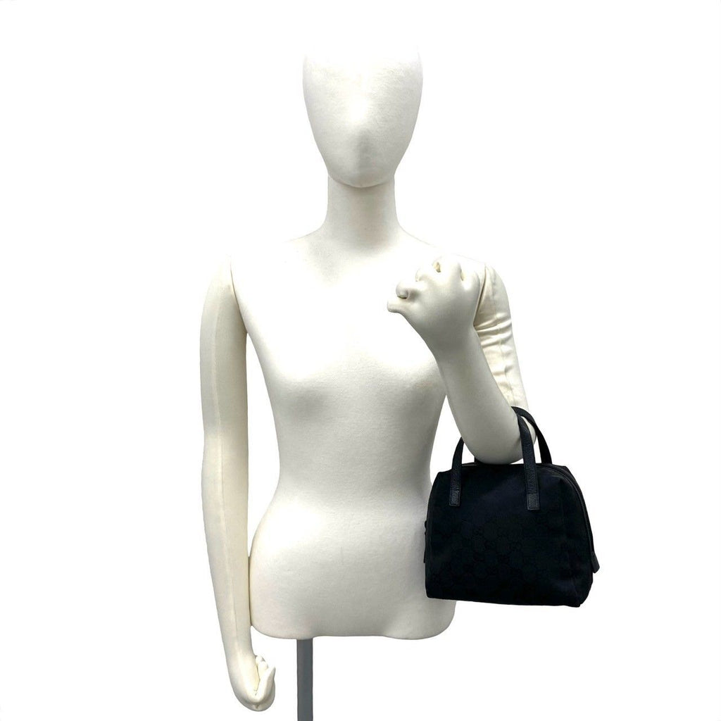 Gucci GG Canvas Handle Leather Mini Boston Bag Tote Black — view 2