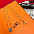 Hermes Mini Pop Necklace Lacquer Box Bag Pendant Choker Gold Blue