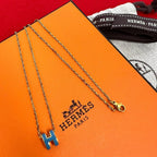 Hermes Mini Pop Necklace Lacquer Box Bag Pendant Choker Gold Blue