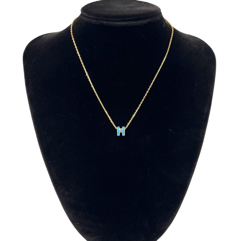 Hermes Mini Pop Necklace Lacquer Box Bag Pendant Choker Gold Blue — view 2