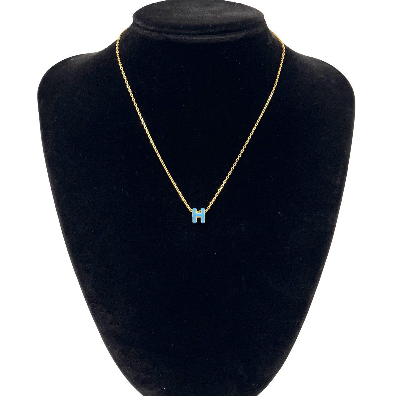 Hermes Mini Pop Necklace Lacquer Box Bag Pendant Choker Gold Blue — view 2