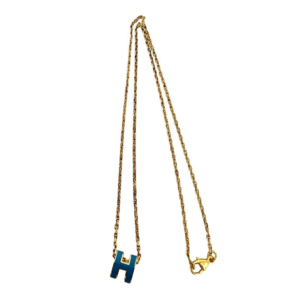 Hermes Mini Pop Necklace Lacquer Box Bag Pendant Choker Gold Blue — view 6