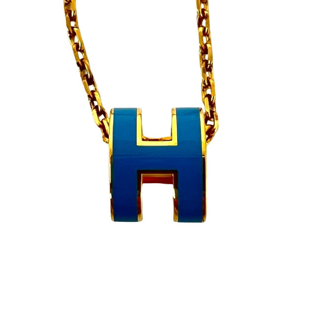 Hermes Mini Pop Necklace Lacquer Box Bag Pendant Choker Gold Blue — view 4