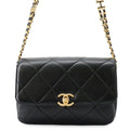 Chanel Chain Shoulder Bag Quilted Mini Flap CC Logo Lambskin Black
