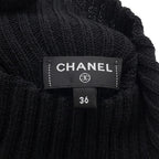 Chanel Dress Knit Long CC Logo Virgin Wool Sleeve Black — view 5