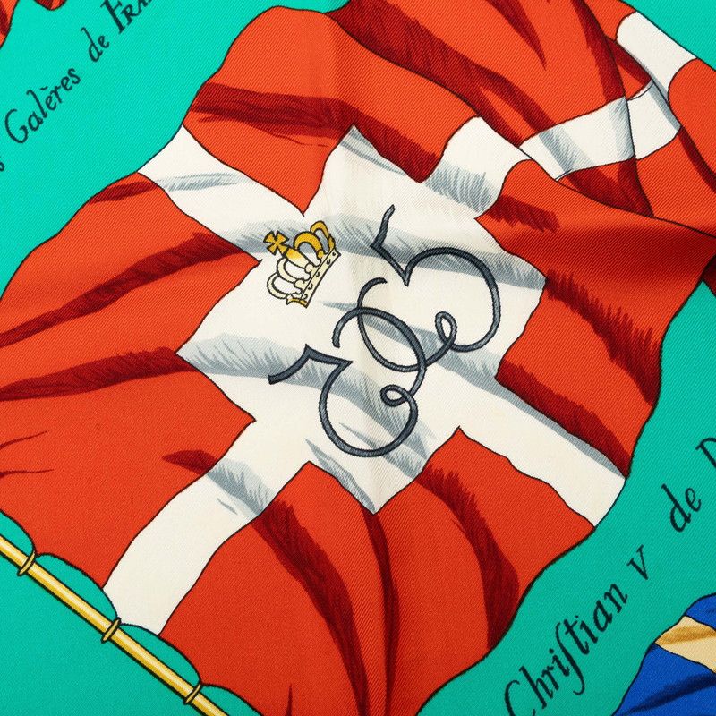 Hermes Carre 90 Pavois Flag Scarf Green Silk — view 6