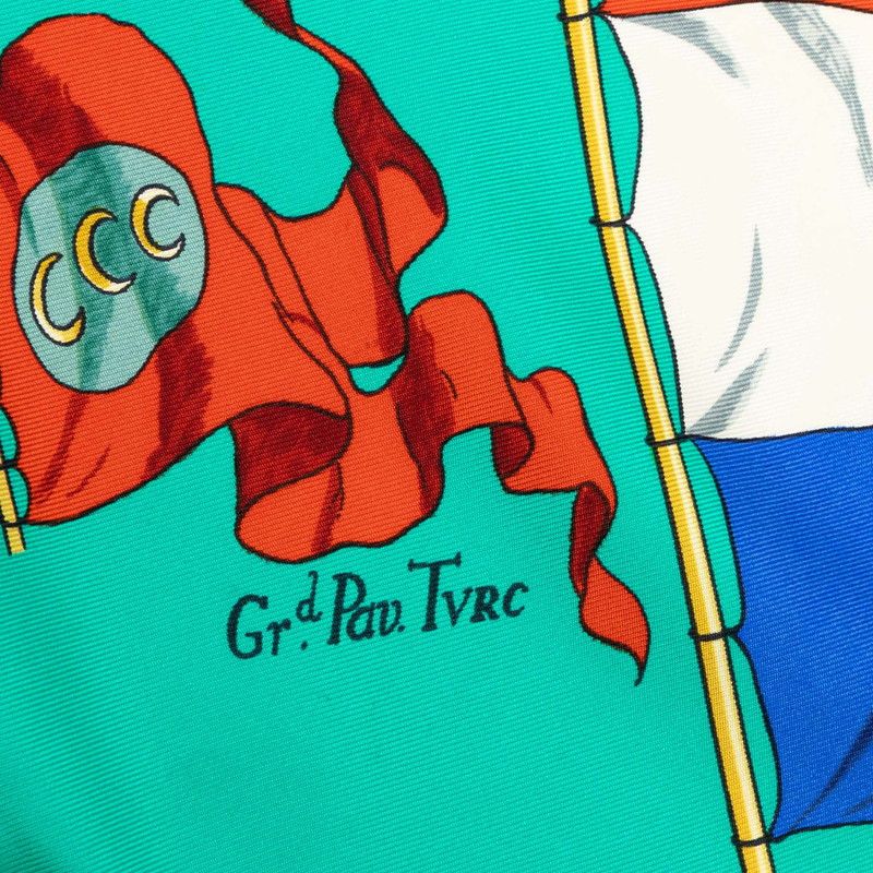 Hermes Carre 90 Pavois Flag Scarf Green Silk — view 4