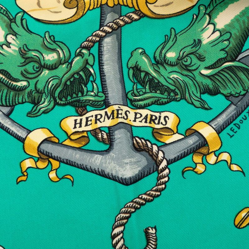 Hermes Carre 90 Pavois Flag Scarf Green Silk — view 5