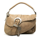 Dior Gaucho Handbag Shoulder Beige Leather
